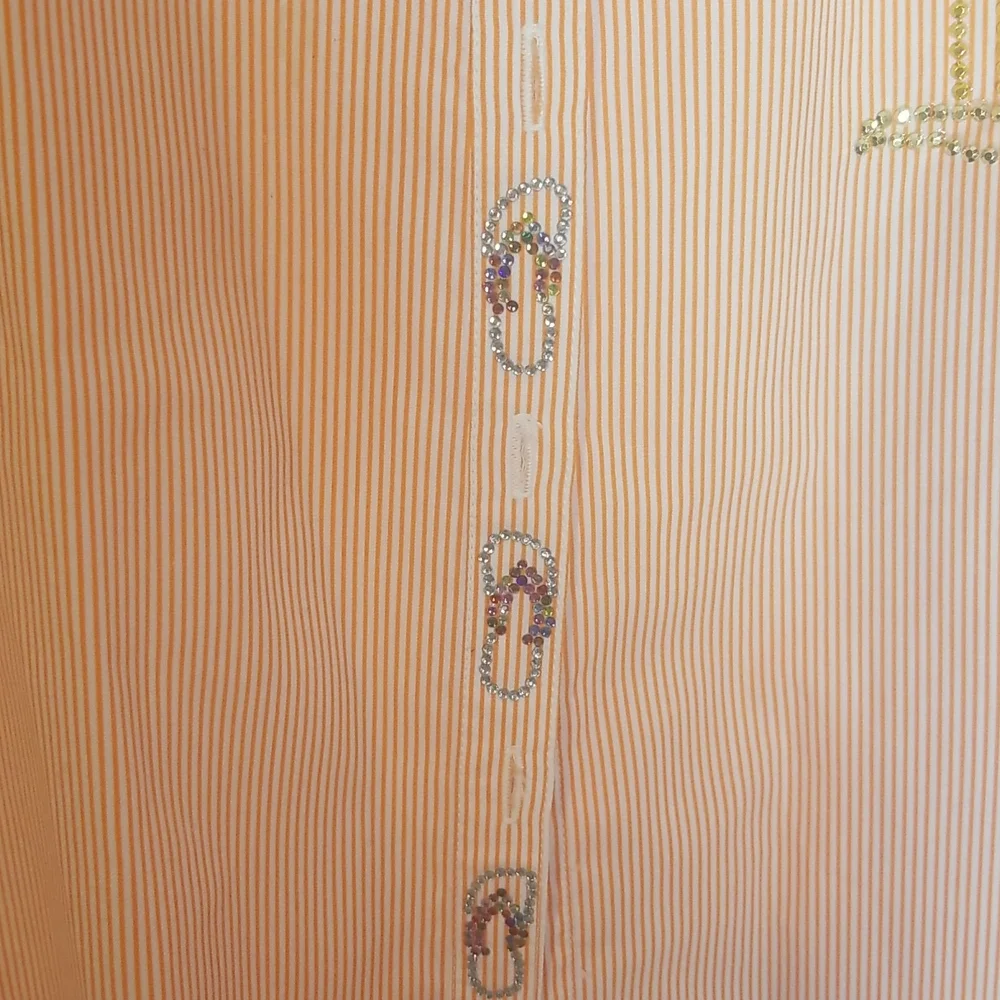 Orange pinstripe XL Las Olas Women's blouse, button up with  bedazzled decor - Picture 2 of 5